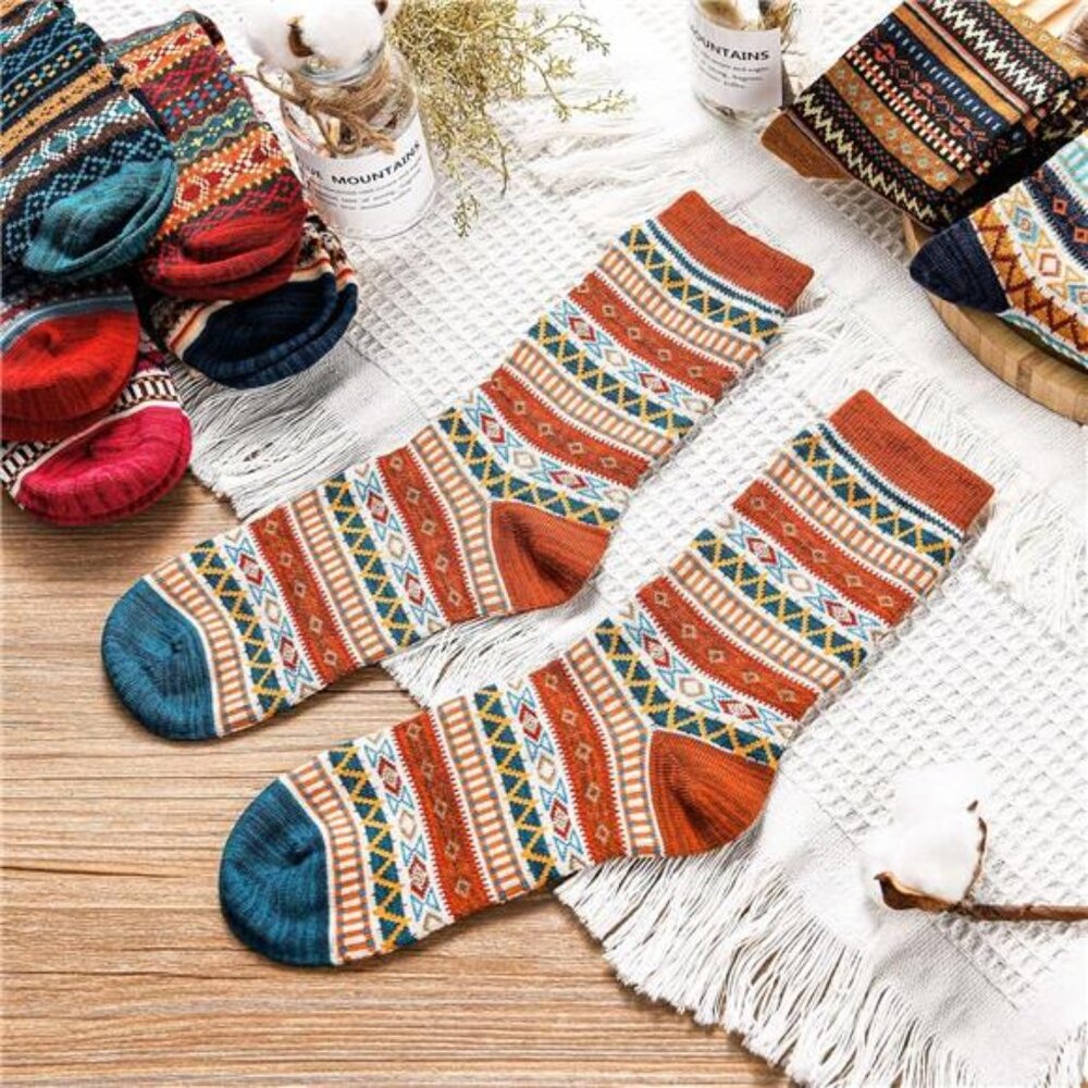 WOOL BLEND Beautiful Boho Bohemian Valentine GIFT IDEA 9 Pairs Women's Socks - Picture 2 of 8